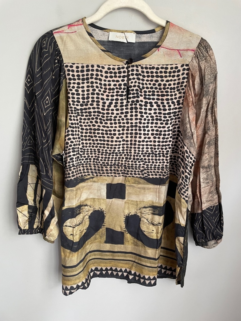 Noen Mixed Print Viscose Tunic - Black, Gold, Cream Top Size 6